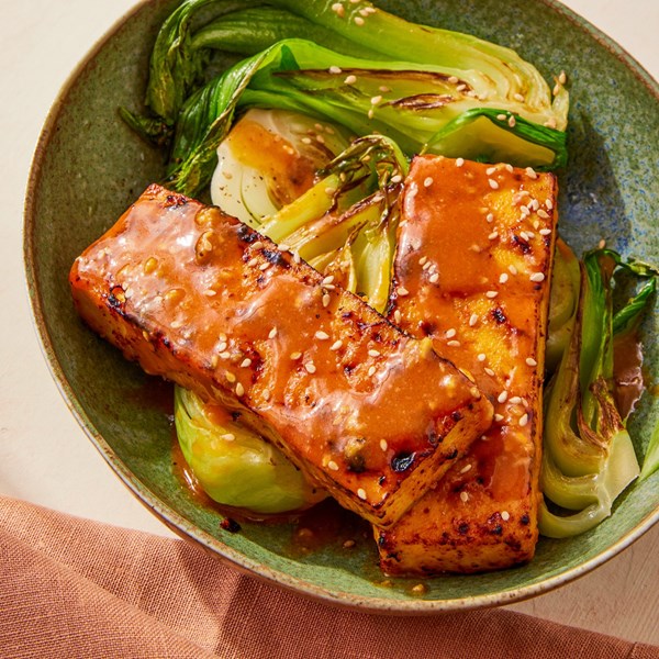 Maple and miso-glazed broiled tofu