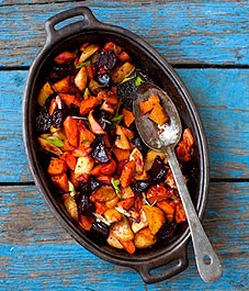 Maple and mustard-glazed root vegetables