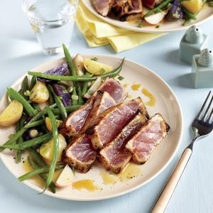 Maple and mustard seared tuna steaks
