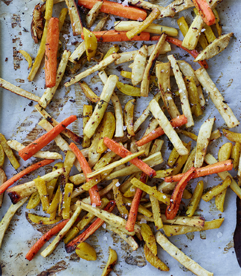 Maple-balsamic root vegetable "fries"