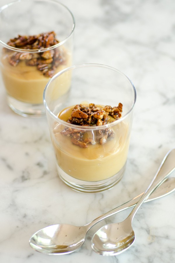 Maple-bourbon budino with spiced pecans