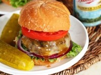 Maple bourbon burger with bacon mustard sauce