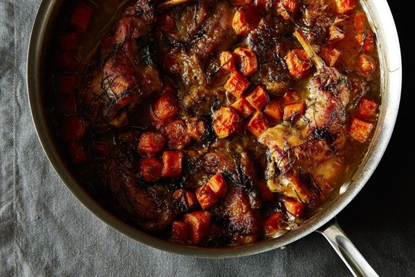 Maple braised rabbit and carrots