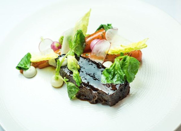 Maple brined and braised Irish beef brisket with oyster emulsion