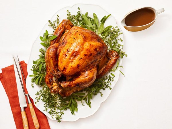 Maple-brined roast turkey with sage butter