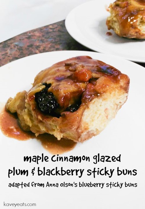 Maple cinnamon glazed plum & blackberry sticky buns