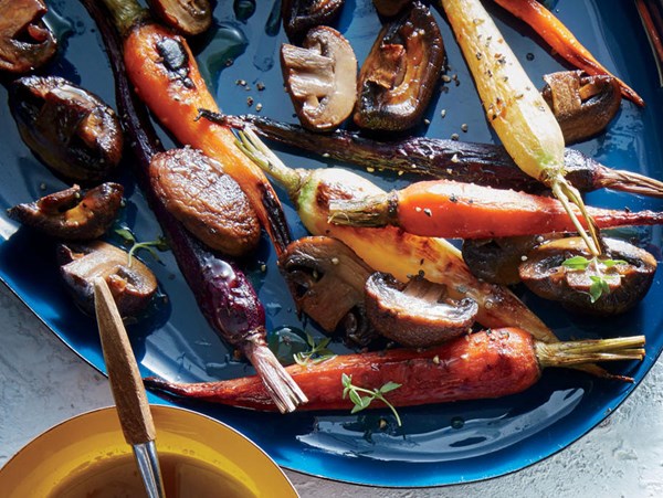 Maple-Dijon roasted carrots and mushrooms