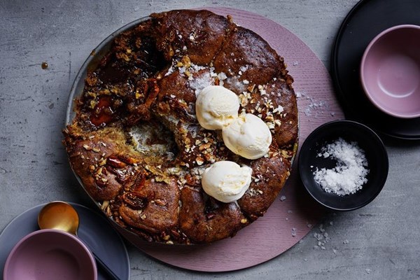 Maple, fig and pecan self-saucing pudding