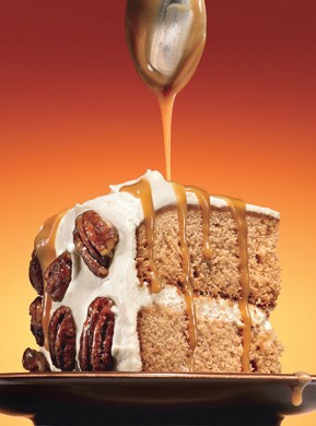 Maple-gingerbread layer cake with salted maple-caramel sauce