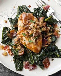 Maple-glazed chicken breasts with mustard jus
