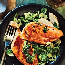 Maple-glazed chicken with apple-Brussels sprout slaw