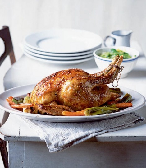 Maple-glazed roast chicken