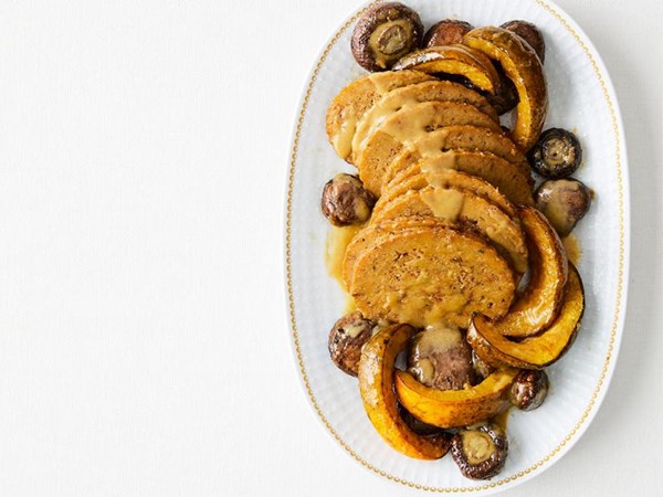 Maple-glazed roast with winter vegetables