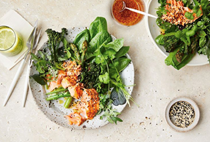 Maple-glazed salmon and greens