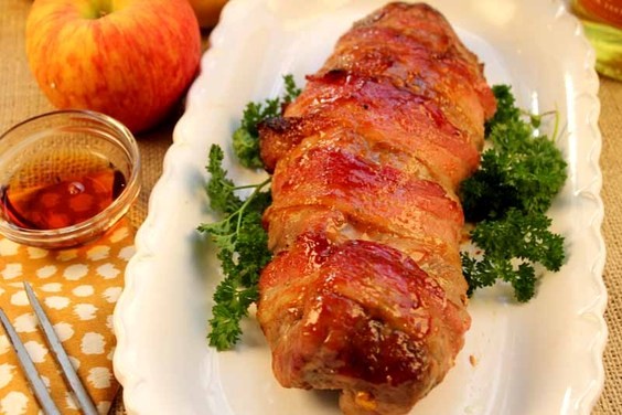 Maple glazed stuffed pork tenderloin