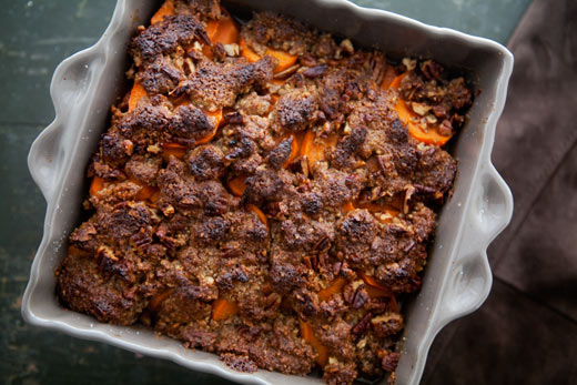 Maple-glazed yams with pecan topping