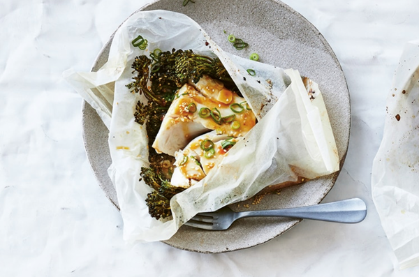 Maple, miso and sesame fish in a bag
