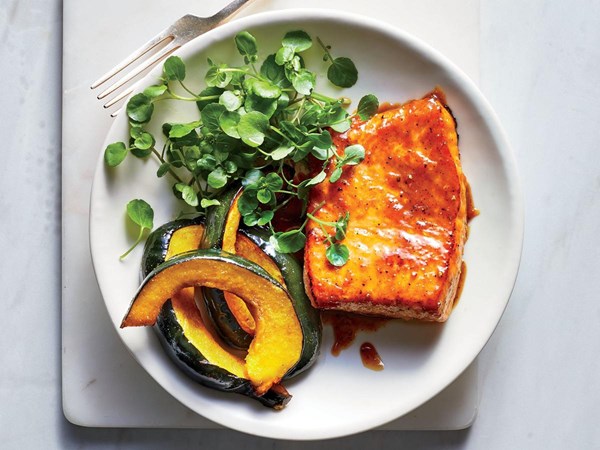 Maple-miso salmon with acorn squash
