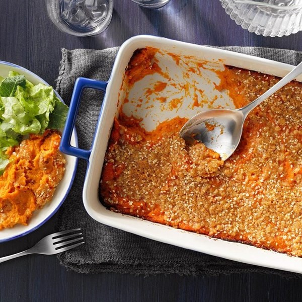 Maple miso sweet potato casserole