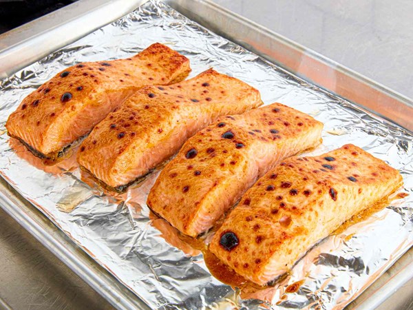 Maple-mustard broiled salmon