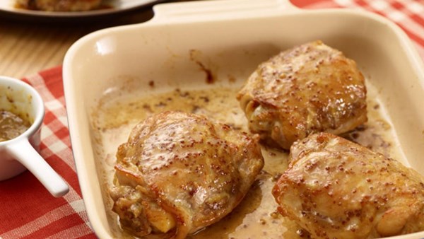 Maple-mustard chicken thighs