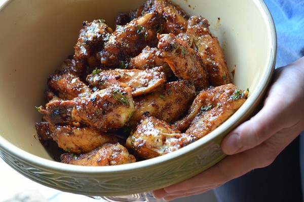 Maple-mustard glazed grilled wings