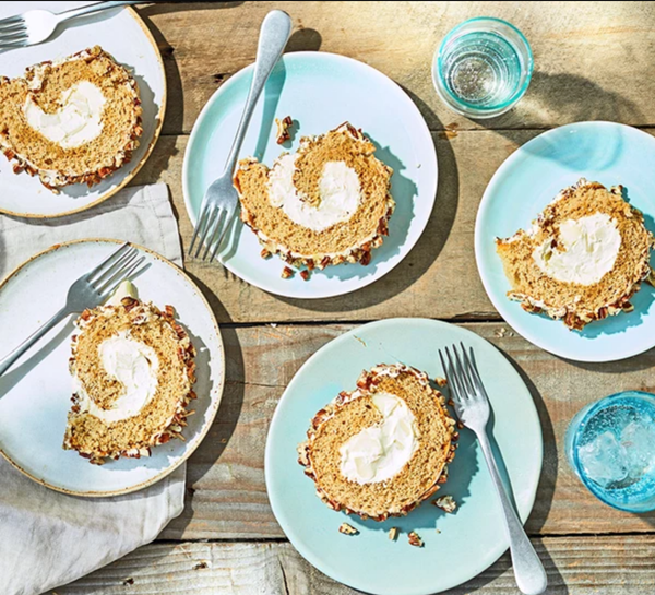 Maple pear, pecan & mascarpone roulade