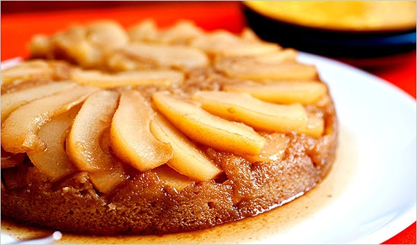 Maple-pear upside-down cake