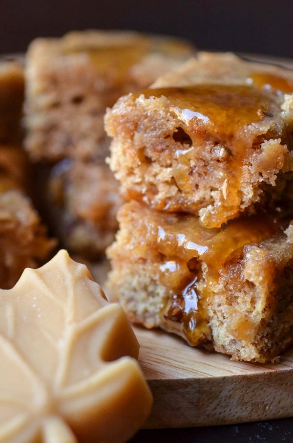 Maple pecan blondies with maple butter glaze