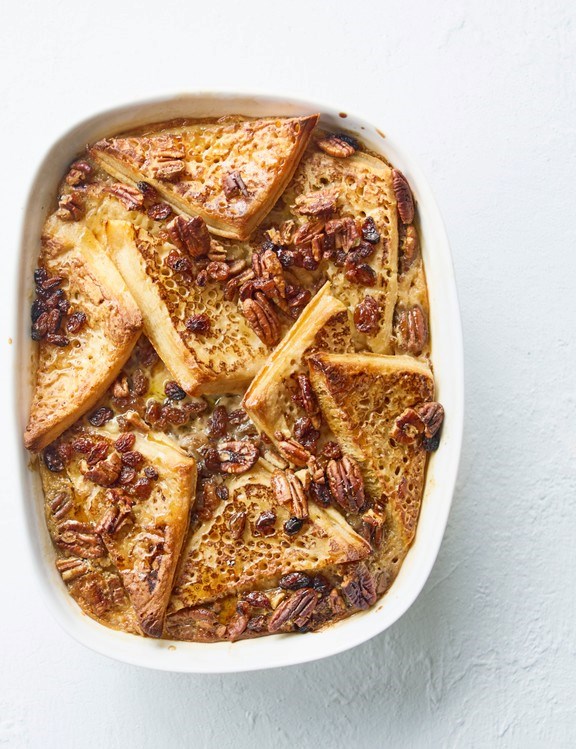 Maple-pecan crumpet bread & butter pudding
