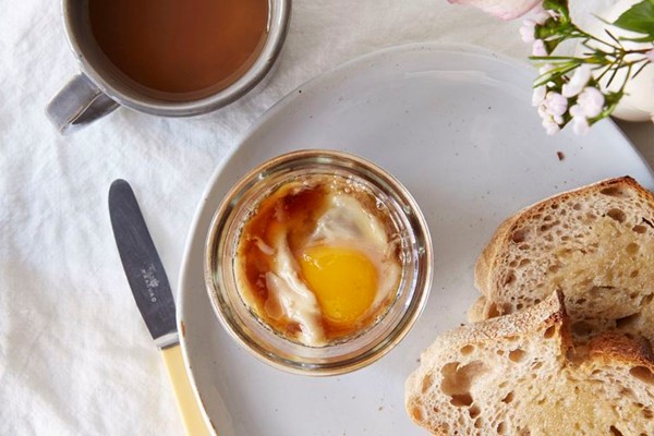 Maple-poached eggs