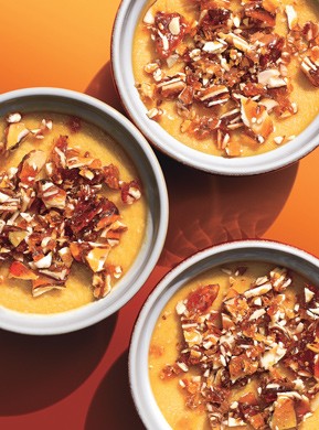 Maple pots de crème with almond praline
