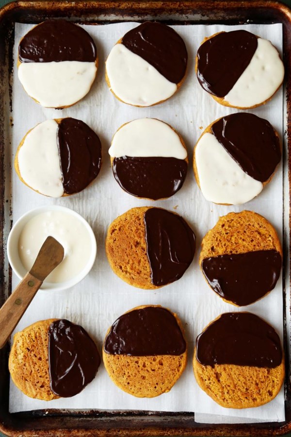 Maple pumpkin black and white cookies