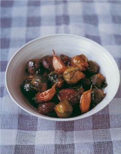 Maple-roast Brussels sprouts, chestnuts and garlic