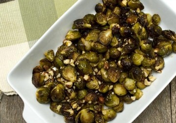 Maple-roasted Brussels sprouts with toasted hazelnuts