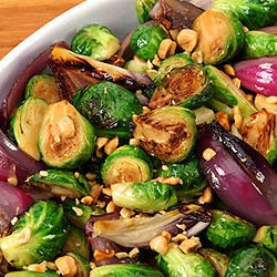 Maple-roasted Brussels sprouts with hazelnuts