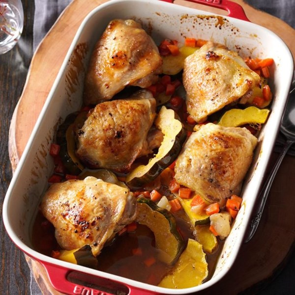 Maple-roasted chicken & acorn squash