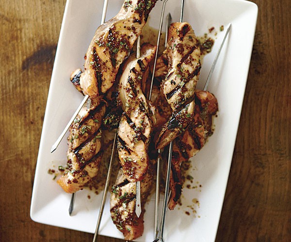 Maple-rosemary salmon skewers