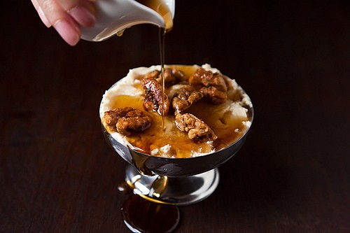 Maple-sage ice cream with maple-sage sugared walnuts