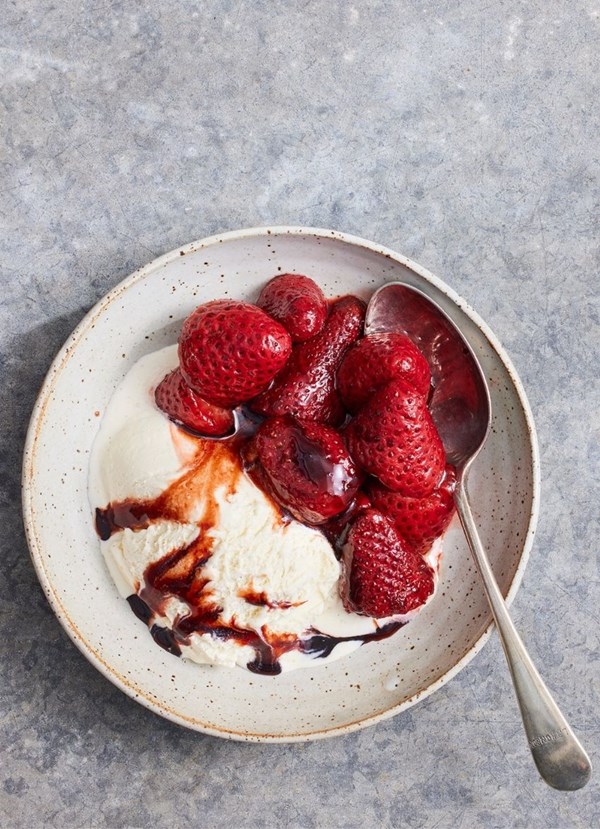 Maple syrup and balsamic roasted strawberries