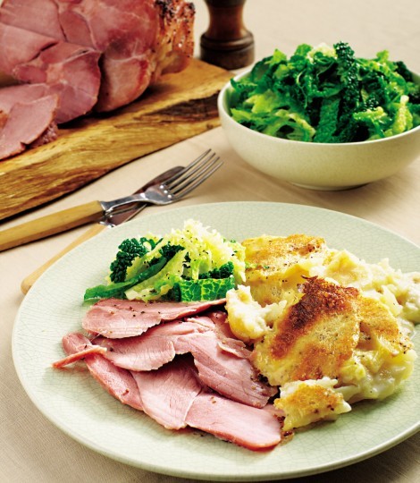 Maple syrup and mustard gammon with creamy gratin