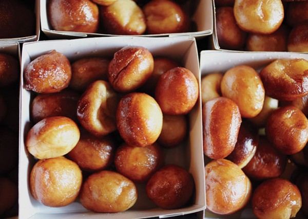 Maple syrup-soaked doughnut holes