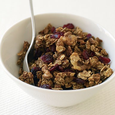 Maple-walnut granola with dried cranberries