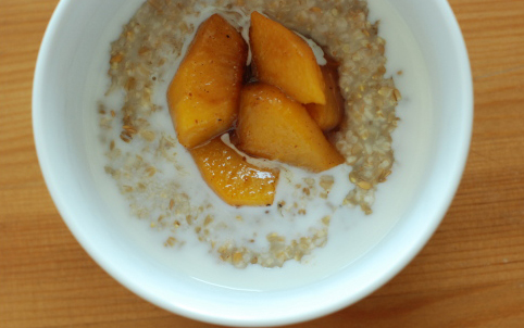 Maple walnut steelcut oatmeal with peach compote