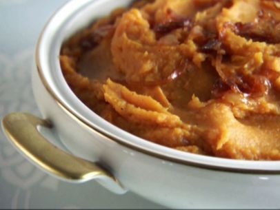 Maple whipped sweet potatoes with caramelized onions