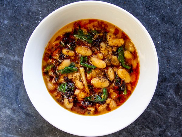 Mapo beans (White beans cooked in the style of mapo tofu)