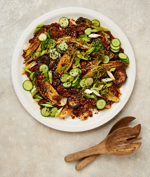 Mapo tofu gem with pickled cucumber