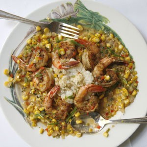 Maque choux and shrimp
