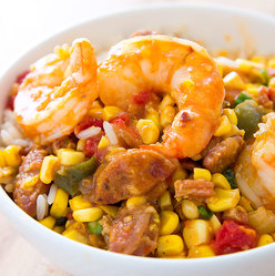 Maque choux with shrimp