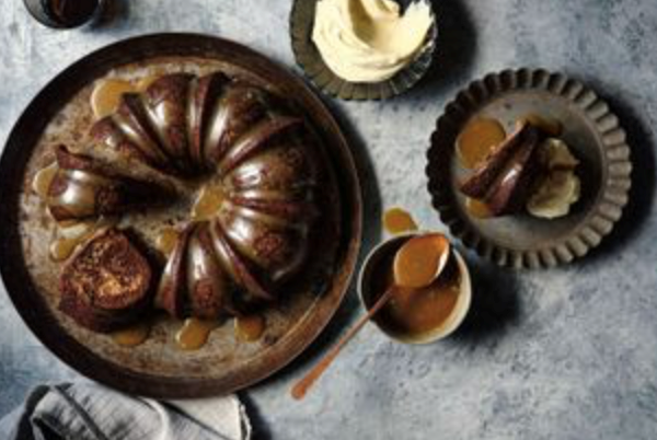 Marble cake with butterscotch fudge glaze